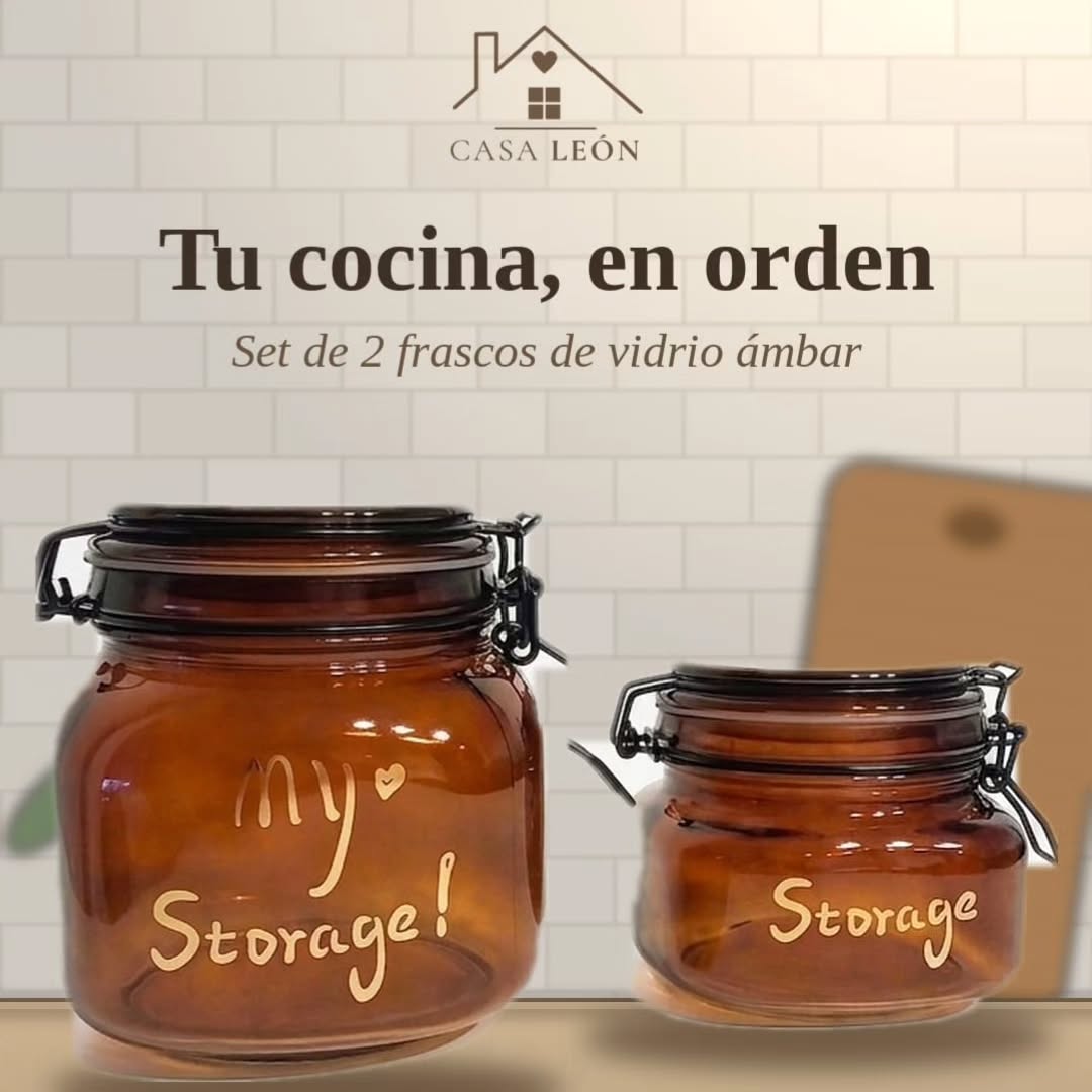Set de 2 frascos de vidrio ámbar