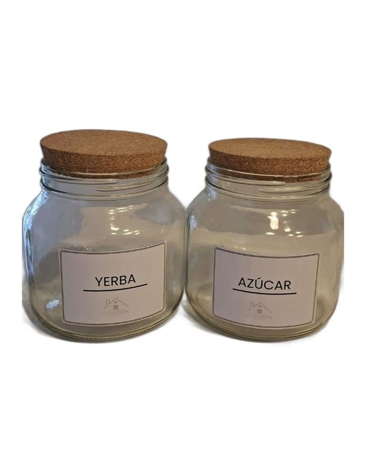 Frascos Azúcar y Yerba con etiqueta