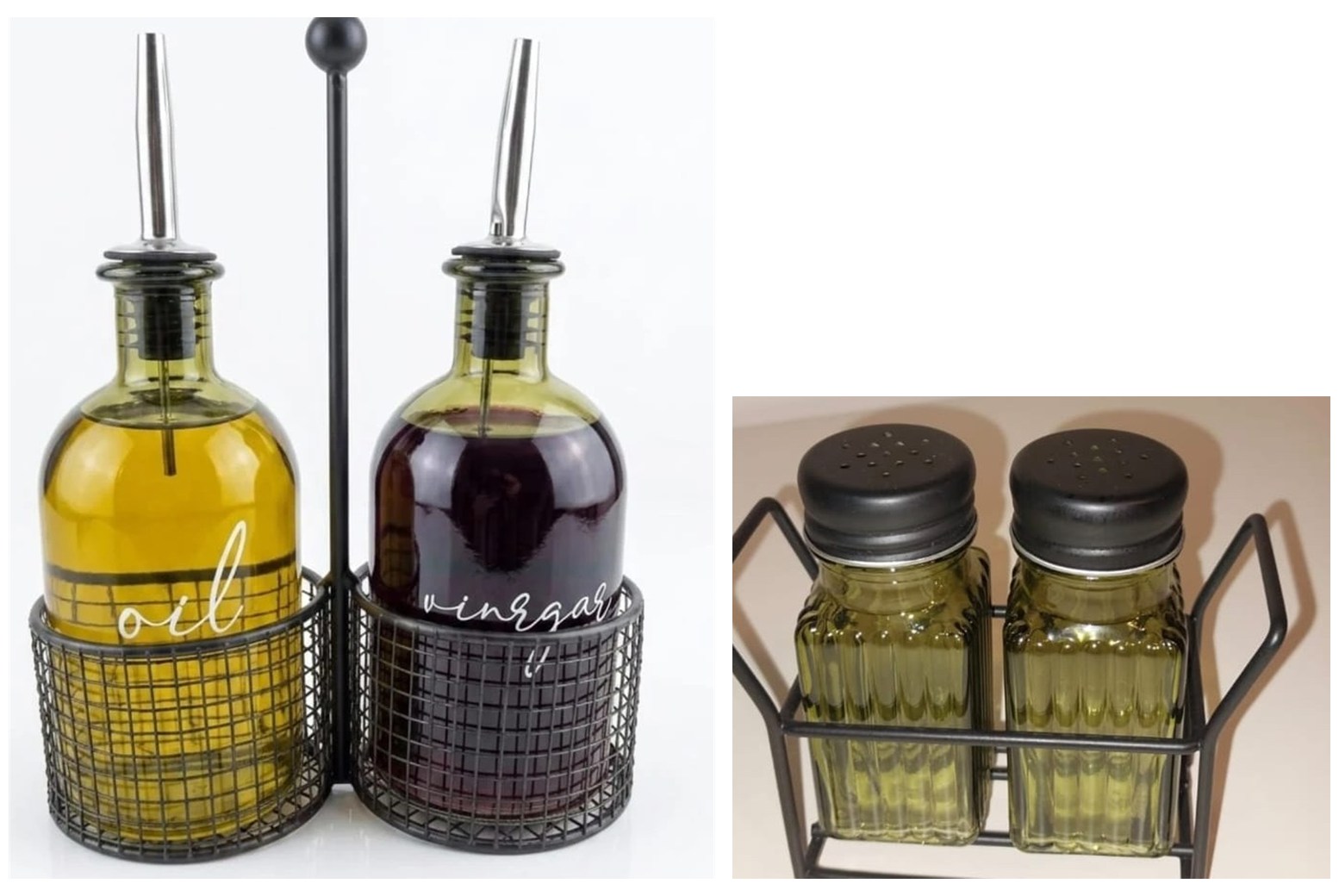 Set aceite, vinagre, salero y pimentero verde